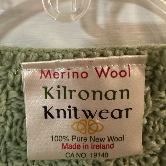 Kilronan Knitwear Womens Sweater Cardigan S 100% Wool Aran Knit Green Ireland - Picture 2 of 7